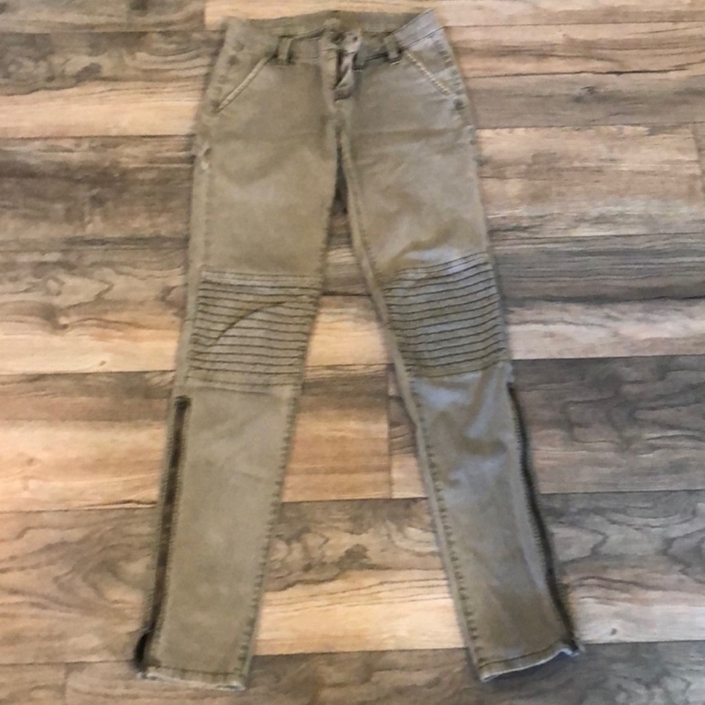 BCBGMaxAzria Moto Skinny Jeans Olive Green Zip Ankle Low Rise Sz 28 - Picture 2 of 15